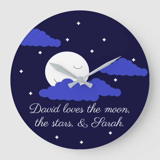 Romantischer Mond mit Sternen Große Wanduhr (Vorderseite)