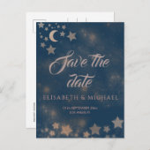Romantischer Mond und Sternenkalligraphie Ankündigungspostkarte (Vorne/Hinten)