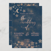 Romantischer Mond und Sternenkalligraphie Einladung (Vorne/Hinten)