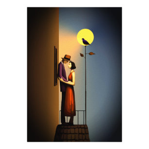 Romantischer Mondlichtbalkon - Vintage Noir Liebe Fotodruck