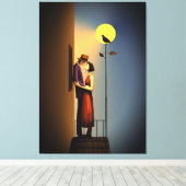 Romantischer Mondlichtbalkon - Vintage Noir Liebe Leinwanddruck (Insitu (Holzboden))