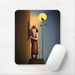 Romantischer Mondlichtbalkon – Vintage Noir Liebe Mousepad