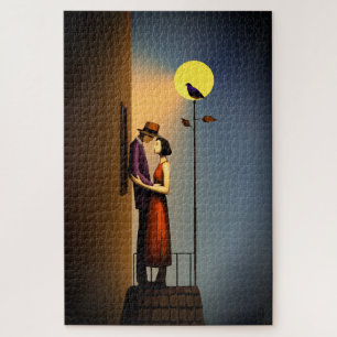 Romantischer Mondlichtbalkon - Vintage Noir Liebe Puzzle