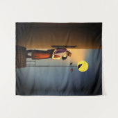 Romantischer Mondlichtbalkon - Vintage Noir Liebe Wandteppich (Vorderseite (Horizontal))