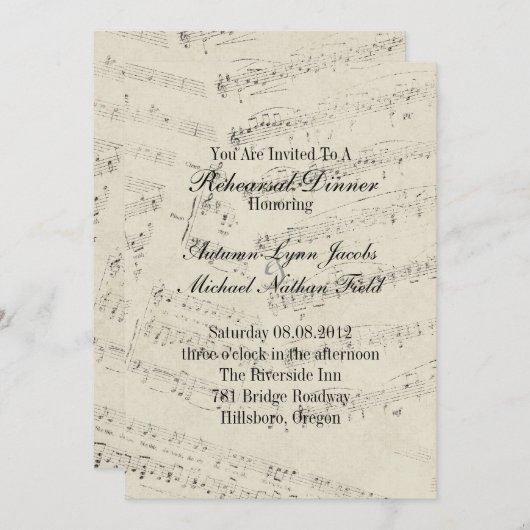 Romantischer Musiknoten, der Proben-Abendessen Einladung (Vorne/Hinten)