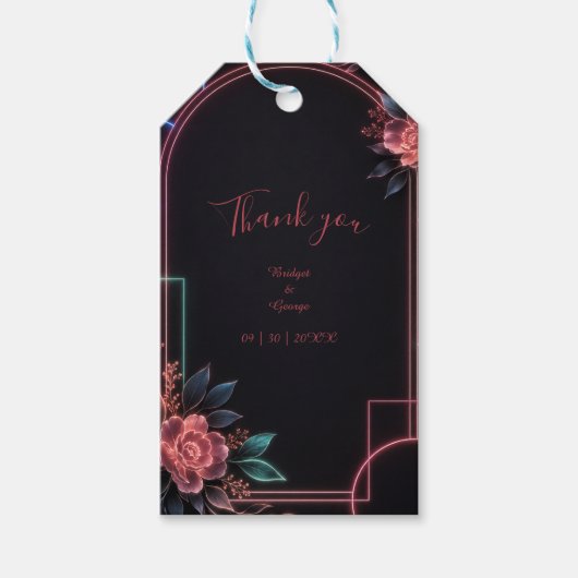 Romantischer Neon-Blumen-Hochzeitsbogen-Glanz Geschenkanhänger (Vorderseite)