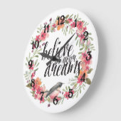 Romantischer Oleander Bird Pink Floral Dream Große Wanduhr (Winkel)