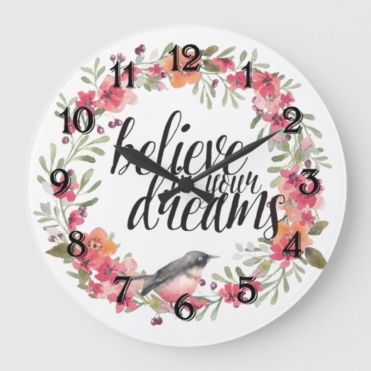 Romantischer Oleander Bird Pink Floral Dream Große Wanduhr (Vorderseite)