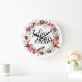 Romantischer Oleander Bird Pink Floral Dream Große Wanduhr (Zuhause)