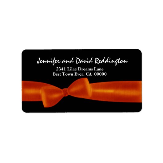Romantischer Orange Bow auf schwarzem Hintergrund Adressaufkleber (Vorne)