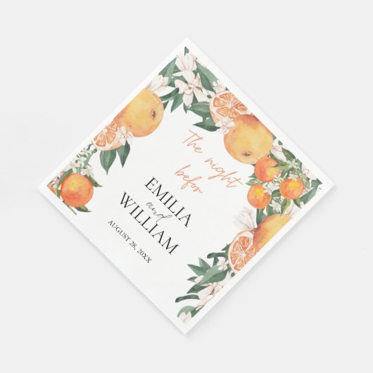 Romantischer Orangen Citrus Hochzeitcocktail Serviette (Ecke)