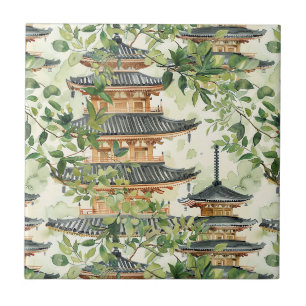 Romantischer Pagodenwald Koralle Chinoiserie Fliese