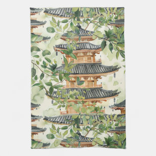 Romantischer Pagodenwald Koralle Chinoiserie Geschirrtuch