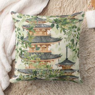 Romantischer Pagodenwald Koralle Chinoiserie Kissen