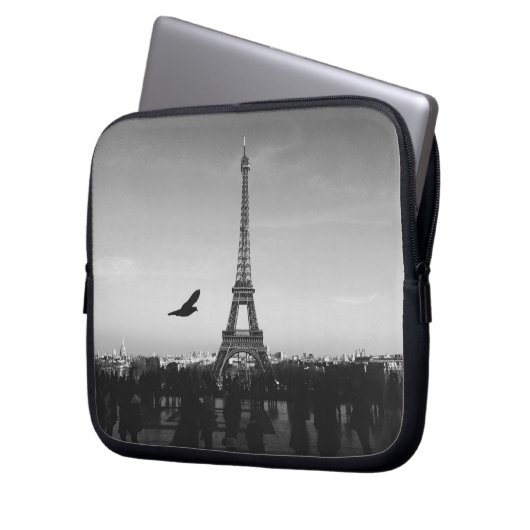 Romantischer Paris-Eiffelturm Schwarzweiss Laptopschutzhülle (Vorderseite Links)