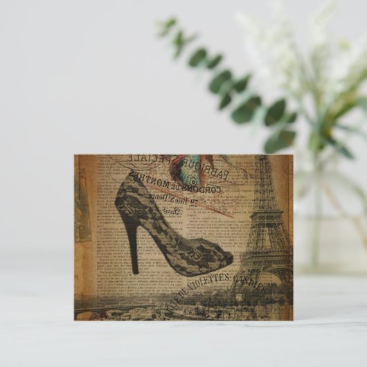 Romantischer Pariser Eiffelturm mädchenhaft stilet Postkarte (Stehend Vorderseite)