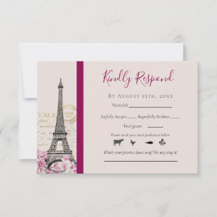 Romantischer Pariser Eiffelturm Rosa Blüten Burgun RSVP Karte