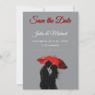 Romantischer Pariser roter Schirm Liebessilhouette Save The Date