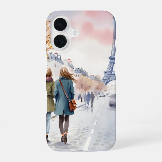 Romantischer Pariser Straßenszene-Druck iPhone 16 Hülle (Rückseite)