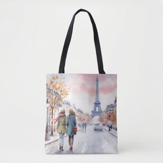 Romantischer Pariser Straßenszene-Druck Tasche (Vorderseite)