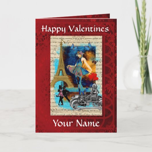 Romantischer Pariser Valentinstag Feiertagskarte (Vorderseite)