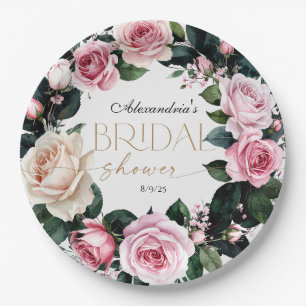 Romantischer Pastell-Rosen-Brautjungfern-Empfang Pappteller