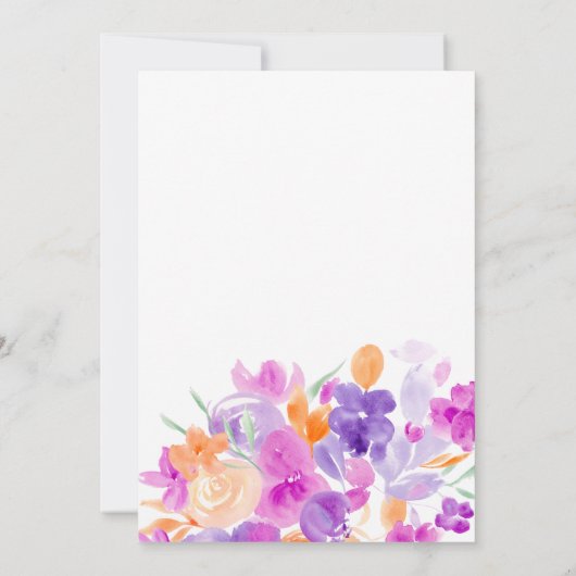 Romantischer pastellfarbener lila orangefarbener A Einladung (Rückseite)