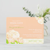 Romantischer Peach Peony Polterabend Einladung (Stehend Vorderseite)