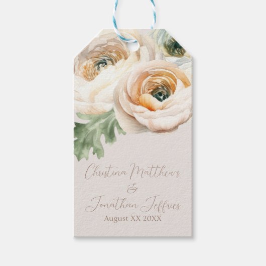 Romantischer Peach Ranunculus auf Elfenbein Geschenkanhänger (Vorderseite)