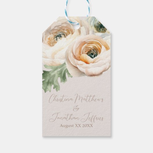 Romantischer Peach Ranunculus auf Elfenbein Geschenkanhänger (Rückseite)