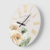 Romantischer Peach Ranunculus auf Elfenbein Große Wanduhr (Winkel)