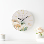 Romantischer Peach Ranunculus auf Elfenbein Große Wanduhr (Zuhause)
