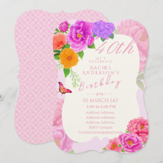 Romantischer Peonies Garden Pink Geburtstag Einlad Einladung