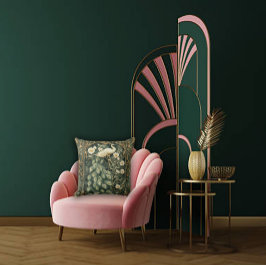 Romantischer Pfau und Daisy Art Nouveau Kissen