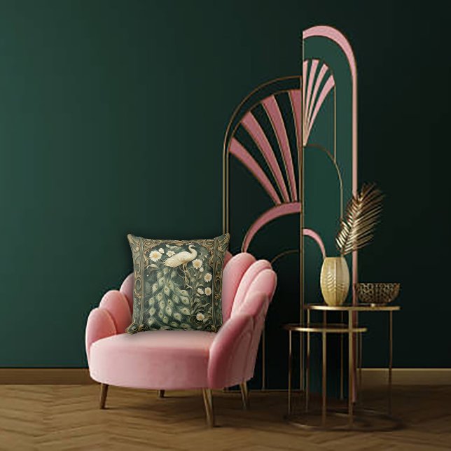 Romantischer Pfau und Daisy Art Nouveau Kissen (Von Creator hochgeladen)