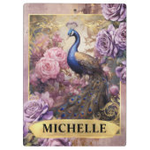Romantischer Pfau und Lila Rose Fantasie Klemmbrett (Rückseite)