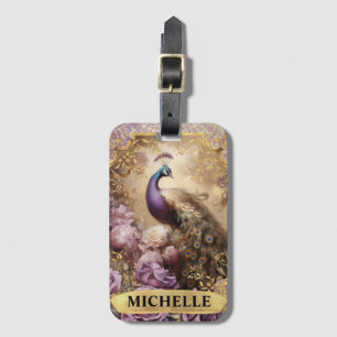 Romantischer Pfau und lila Rosen Fantasy Gepäckanhänger