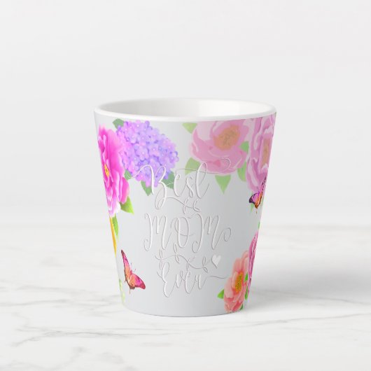 Romantischer Pfingstrosengarten Beste Mutter Grau Milchtasse (Vorderseite)