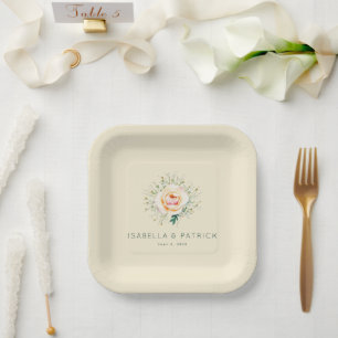 Romantischer Pfirsich-Blumenkranz Pappteller