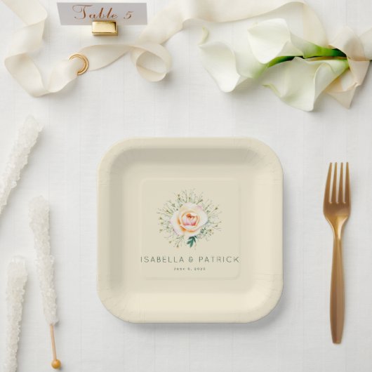 Romantischer Pfirsich-Blumenkranz Pappteller (Hochzeit)