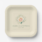 Romantischer Pfirsich-Blumenkranz Pappteller (Vorderseite)