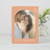 Romantischer Pfirsich Minimalistisches Foto Save The Date (Stehend Vorderseite)