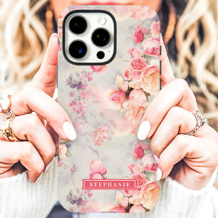 Romantischer Pfirsich- und Rosané-Blumenname iPhone 16 Pro Max Hülle
