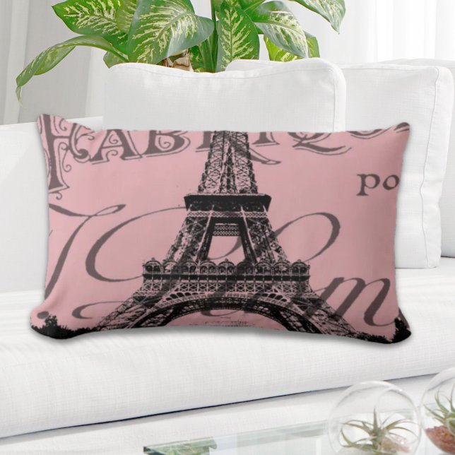 romantischer Pink-Französisch-Vintag-Paris-Eiffelt Lendenkissen (romantic pink french vintage paris eiffel tower lumbar pillow)