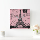 romantischer Pink-Französisch-Vintag-Paris-Eiffelt Quadratische Wanduhr (Zuhause)