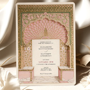 Romantischer Pink & Gold Indischer Hochzeitsarsch  Einladung