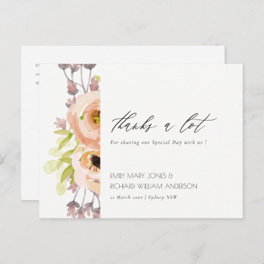 ROMANTISCHER PINK, LILA, BLUE FLORAL DANKE POSTKARTE (Vorne/Hinten)