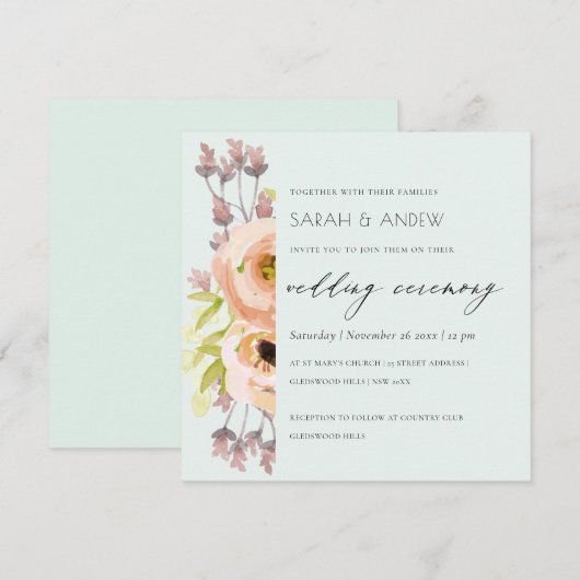 ROMANTISCHER PINK, LILA, BLUE FLORAL SCRIPT WEDD EINLADUNG (Vorne/Hinten)