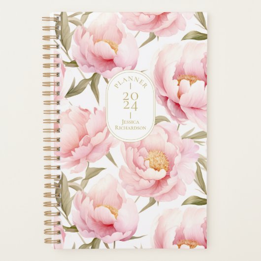 Romantischer Pink Peony Planner Planer (Vorderseite)