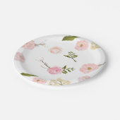 Romantischer Pink Wasserfarben Garten Blumen Pappteller (Schrägansicht)